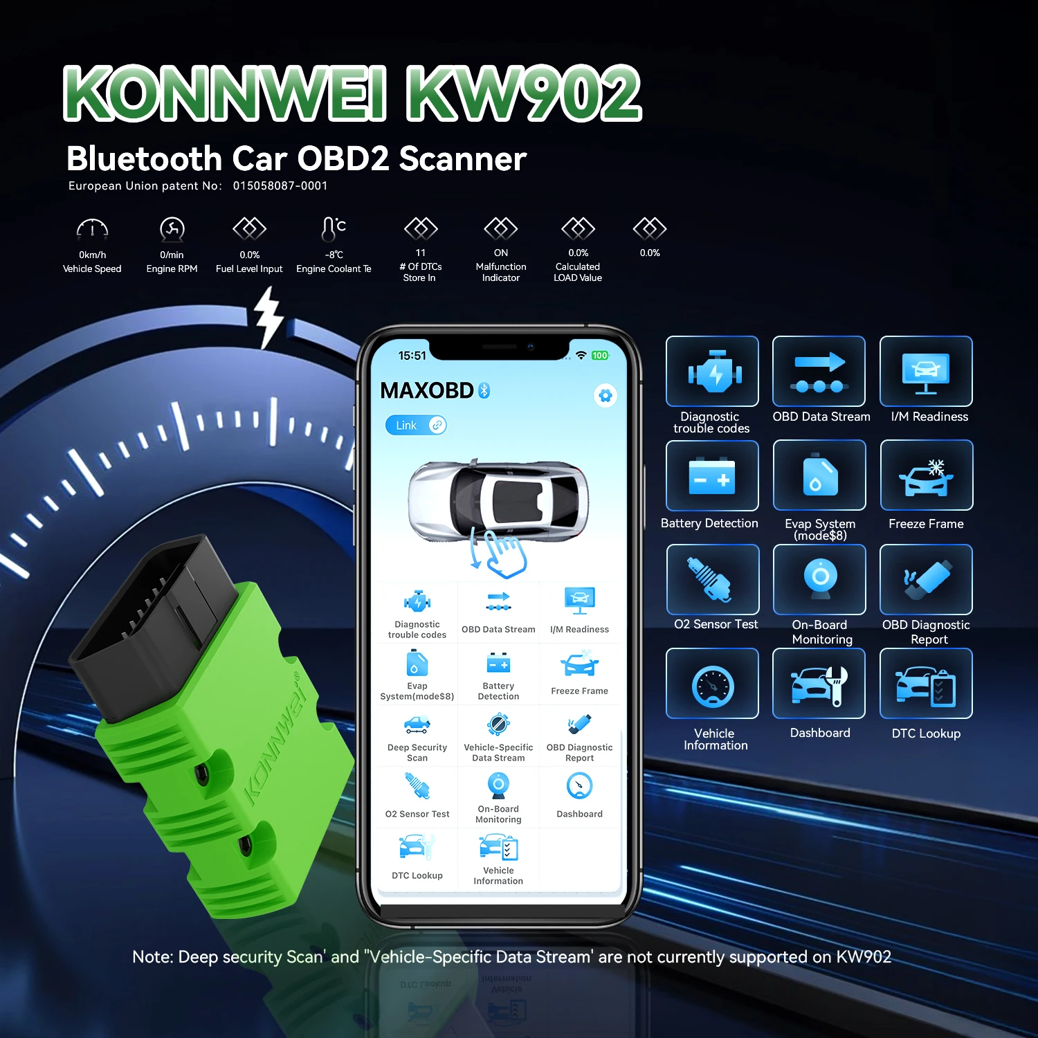 2026 KONNWEI KW902 Elm327 V1.5 OBD2 Bluetooth Car Diagnostic Scanner Mini OBD Code Reader for Android/IOS Off Check Engine Light
