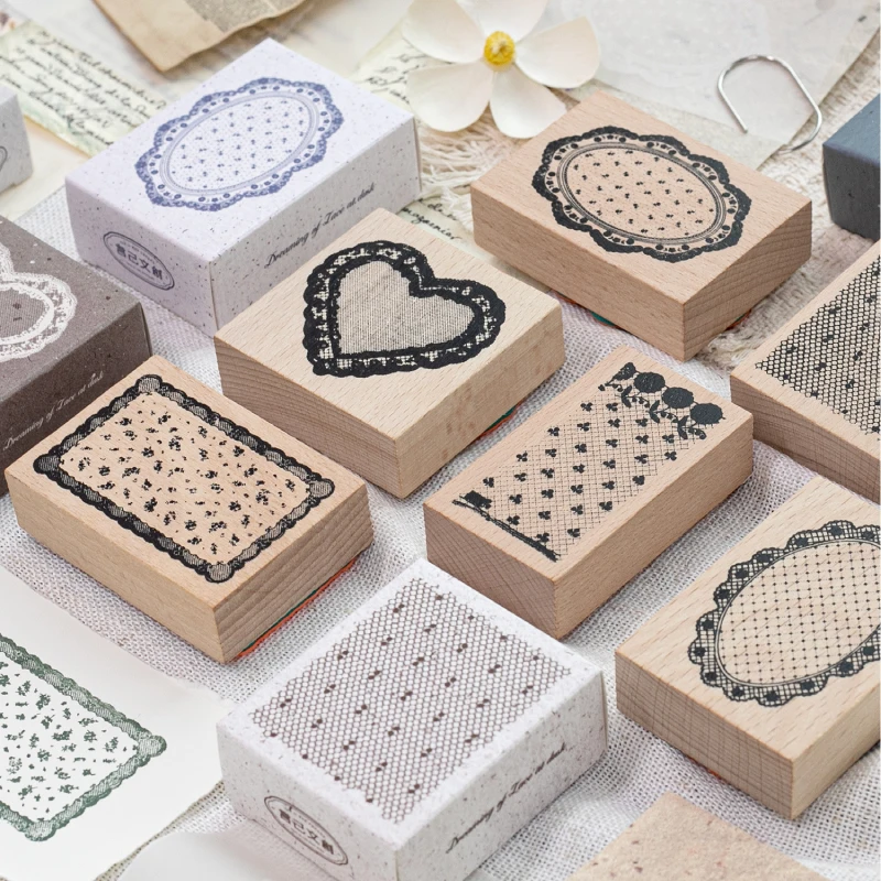 Tampon en bois en forme d'ovale floral 'Sweet Heart' pour scrapbooking, journal créatif, ombrage de dentelle, fournitures de sceau géométrique DIY