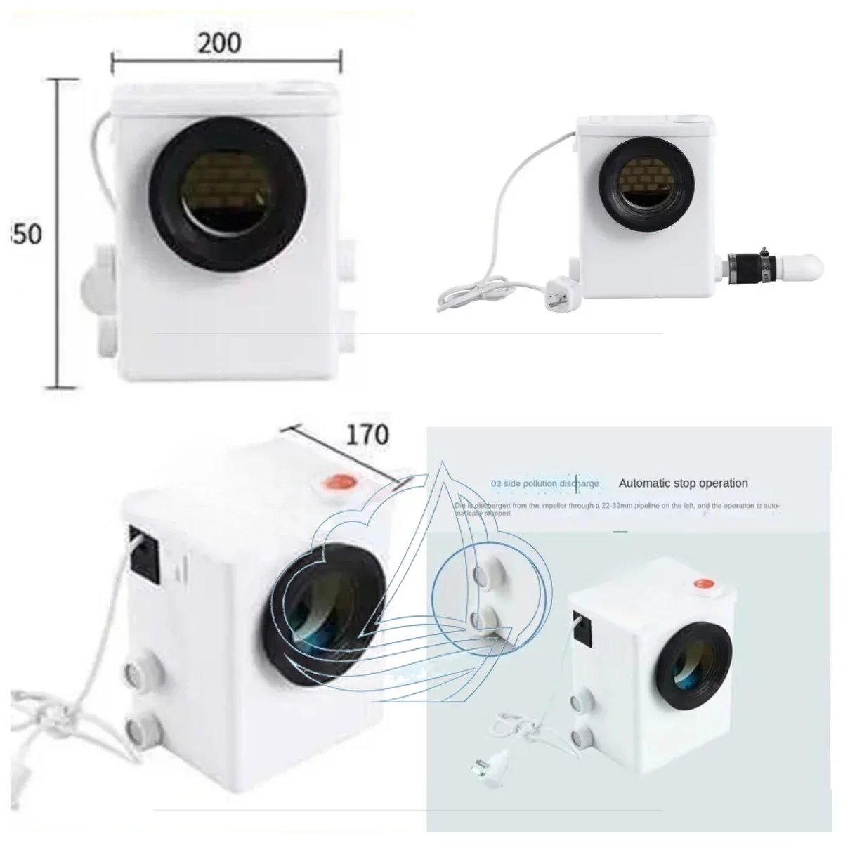 500W Electric Toilet Sewage Macerator Pump, Household Automatic Wastewater Lifter with Integrated Crushing Discharge