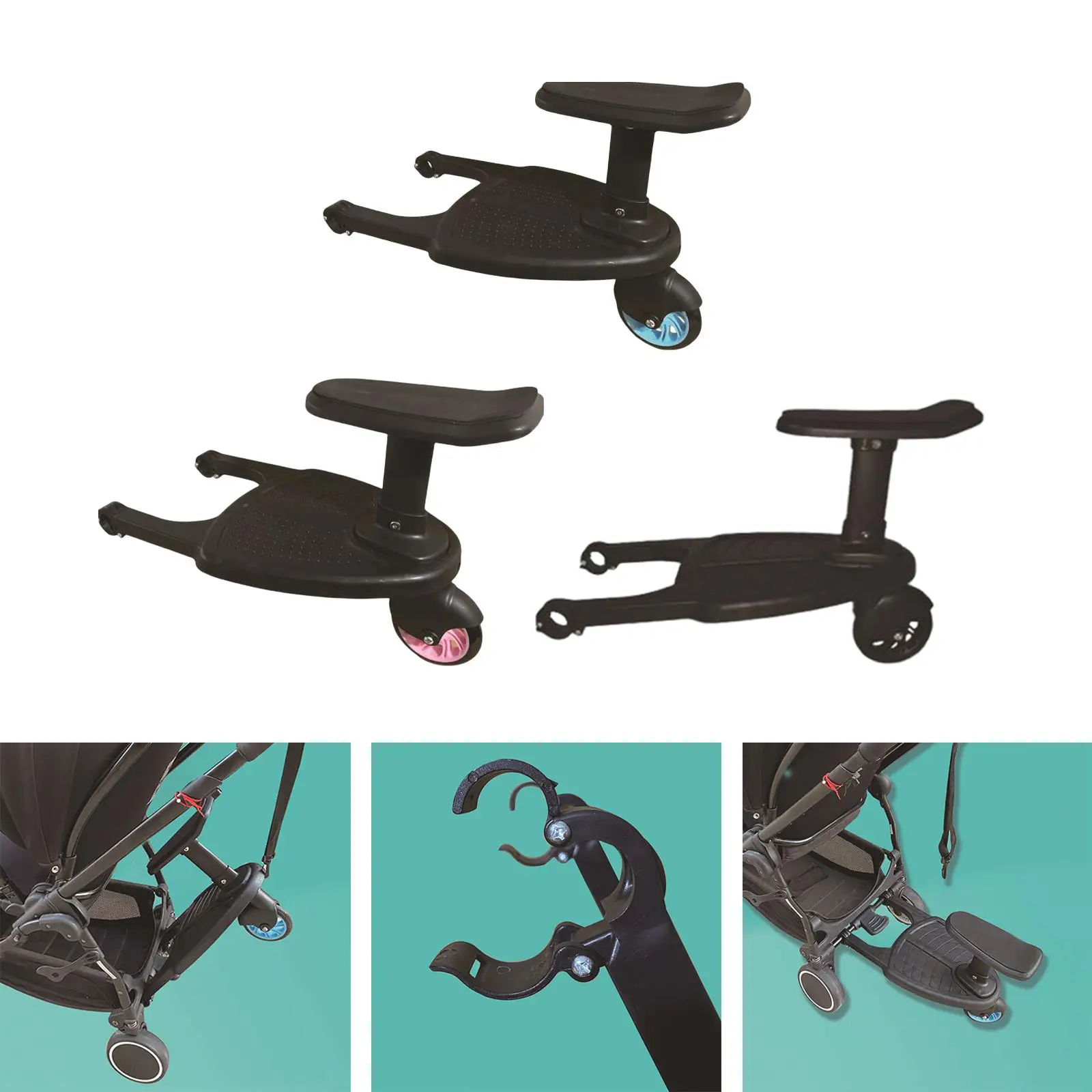 2 in 1 Pram Board Child Kids Standing Plate with Seat Pram Pedal Adapter Pushcart Board with Removable Seat