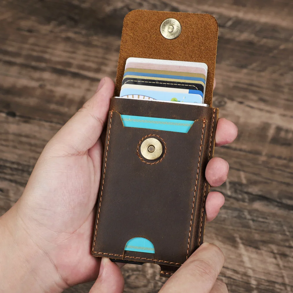 MITAO FACTORY Men's Credit Card Holder Wallet RFID Leather Hasp Card Case Man Casual Designer Mini Cards Aluminum Box Purse