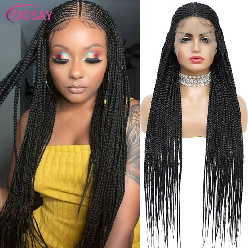 

36” Cornrow Braided Wigs For Women 13X8 Hd Lace Knotless Braids Synthetic Fulani Braids Faux Goddess Box Braided Lace Front Wig