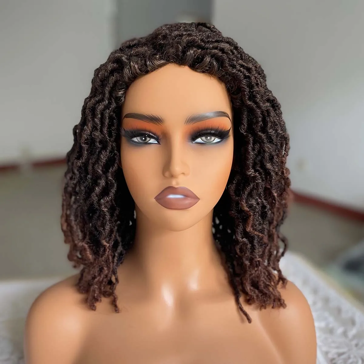 Short Synthetic Hair Braided Wigs For Black Women Short Dreadlock Wigs Afro Braids Curly Nu Faux Locs Wigs For Black Women