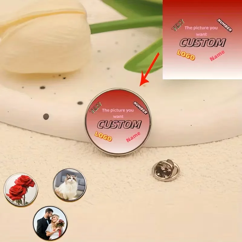 Custom Photo and Text Brooch Badge - Personalised Metal Brooch, Suitable for Team Gifts, Corporate Events and Party Souvenirs
