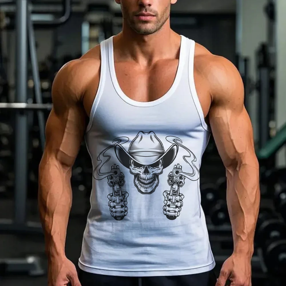 

3D Print Skull Graphic Men's Tank Tops Fashion Cool Gothic Street Sleeveless Vest Loose Gym Fitness Breathable Comfortable Tees