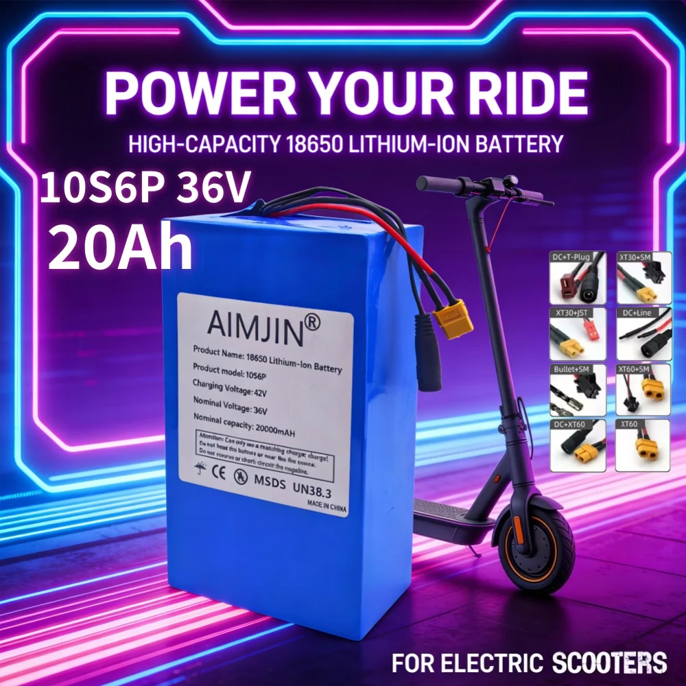 

10S6P 36V 20000mAh High-capacity Rechargeable 18650 Li-ion Battery Built in BMS Suitable for Electric Scooter Battery.
