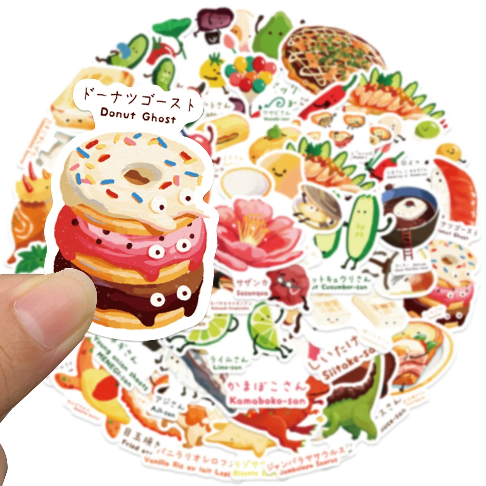 50PCS Funny Japanese Dinosaur Food Sushi Cartoon PVC Sticker Children's Decoration Scrapbook Stationery School Supplies for Kids