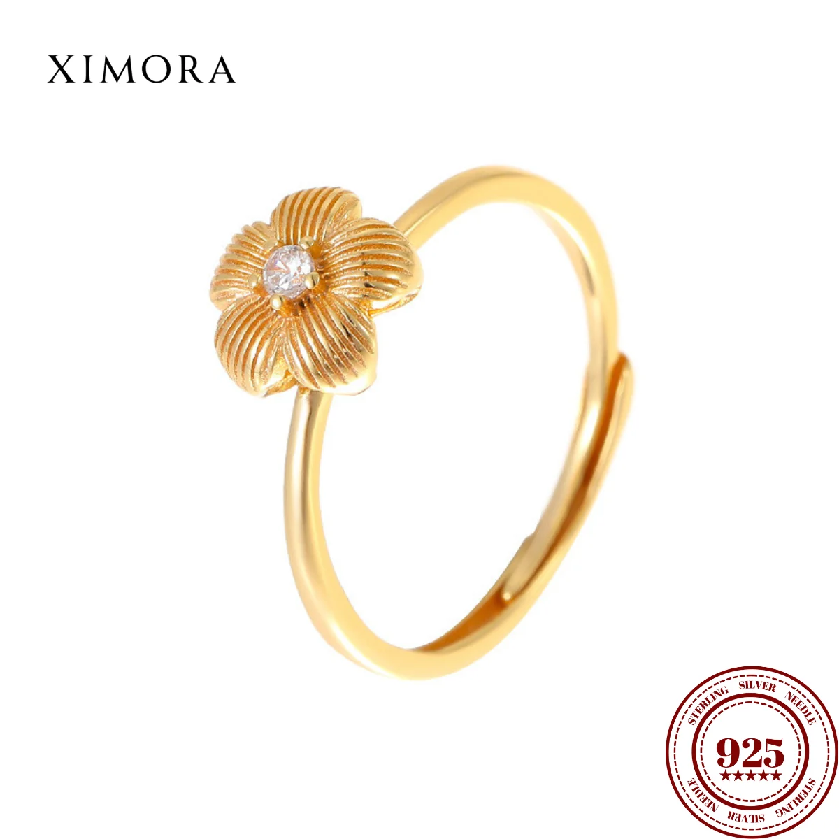 

XIMORA S925 Sterling Silver Light Luxury 3D Plum Blossom Ring Women's Niche Brushed Floral Band Silver Jewelry anillos de mujer