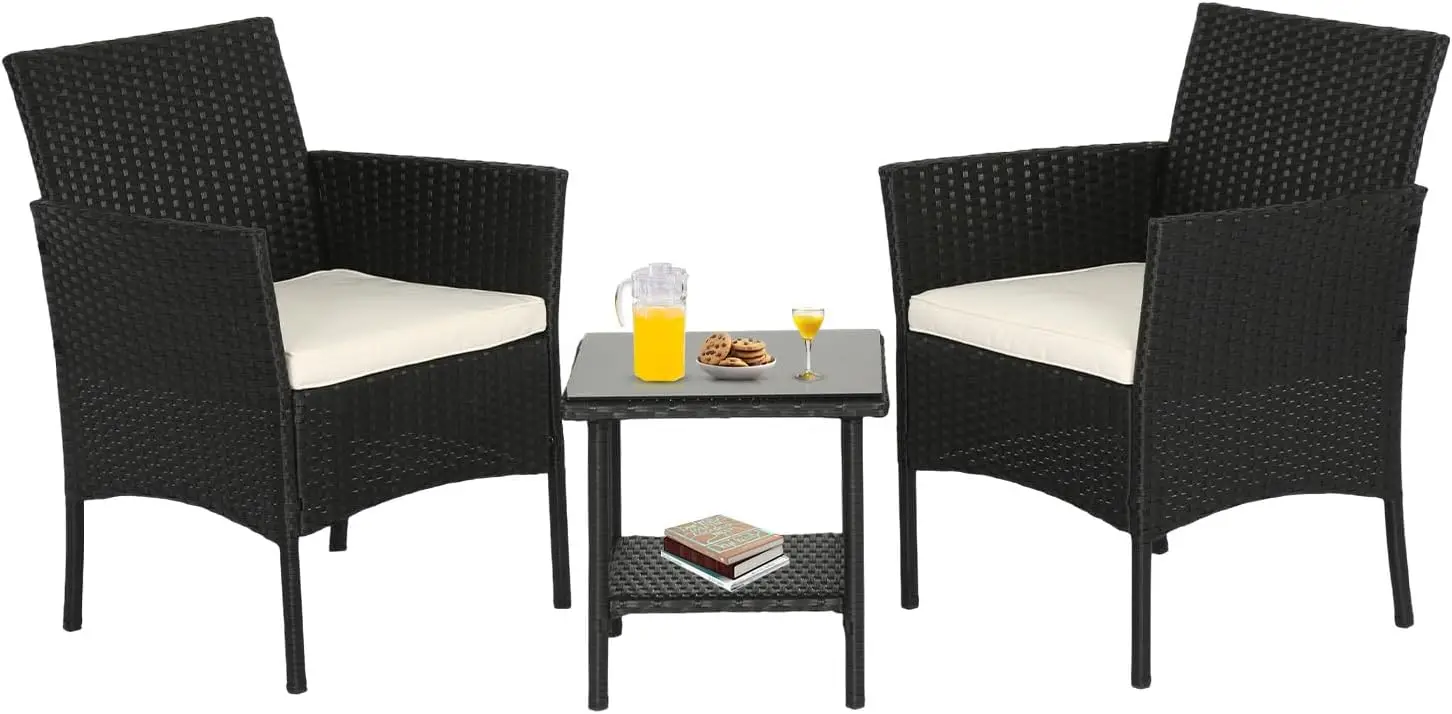 

Outdoor Furniture Patio Furniture Set of 3 Rattan Patio Chairs Outdoor Chairs Patio Conversation with Coffee Table,Black