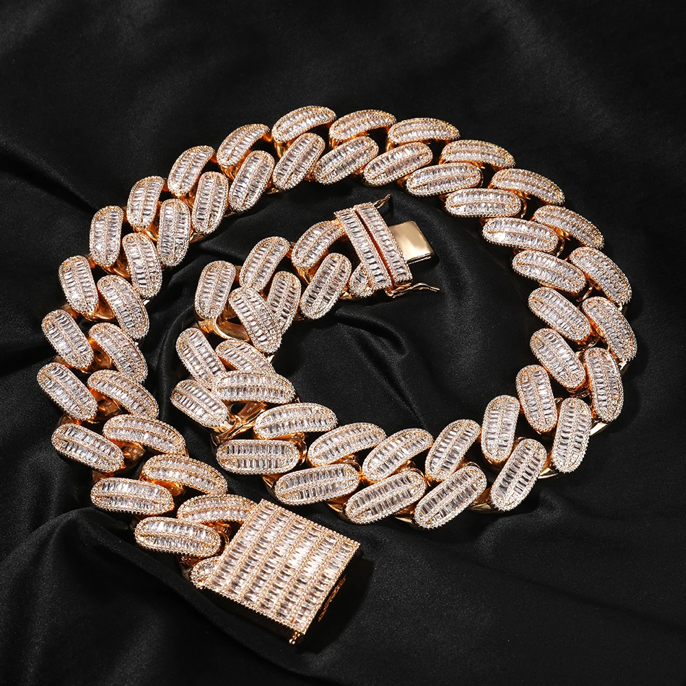 Imagem -05 - Rei Bling Enorme 40 mm Baguette Cubana Chain Colar para Homens Super Grande Iced Out Zircon Micro Pavimentar Configuração Hip Hop Jóias o