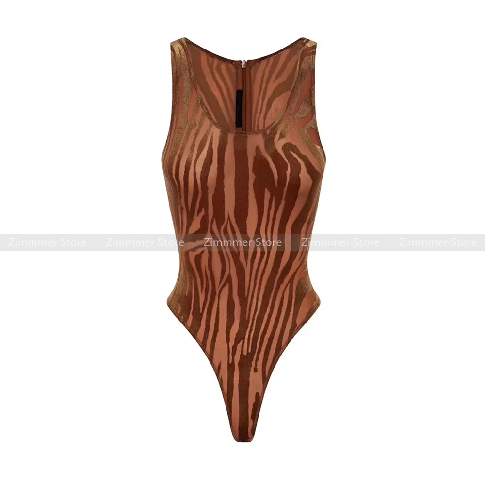 

AP original brown zebra pattern u-neck sleeveless jumpsuit top