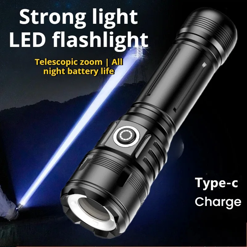 

Super Bright Strong Light LED Flashlight Type-C Charging Waterproof Aluminum Alloy Torch Outdoor Camping Hunting