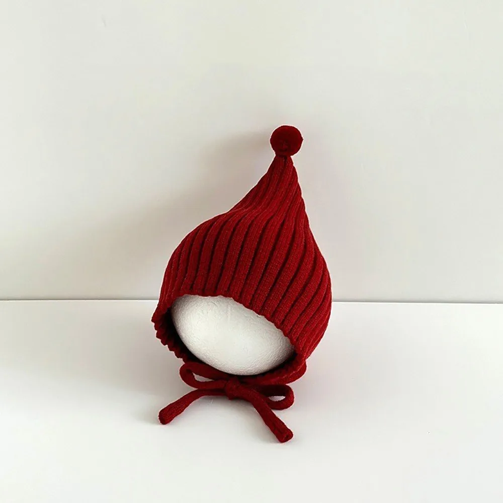 

New Solid Color Baby Knitted Hat Lacing Design Woolen Ear Protection Kids Pullover Hats Warm Winter Baby Hat