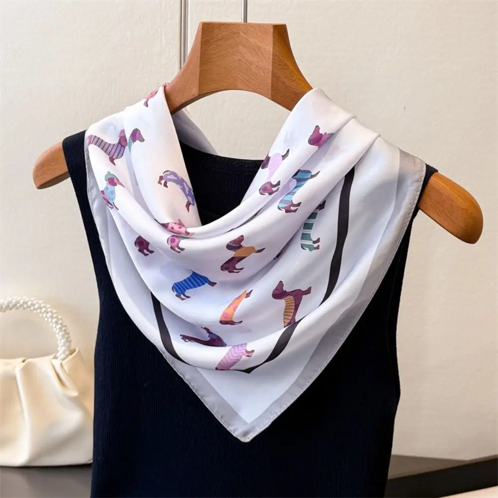 Printed Dachshund Print Print Scarf Y2K Geometric Shape Animal Printed Silk Scarf Headband Hip Hop Small Square Scarf Outdoor