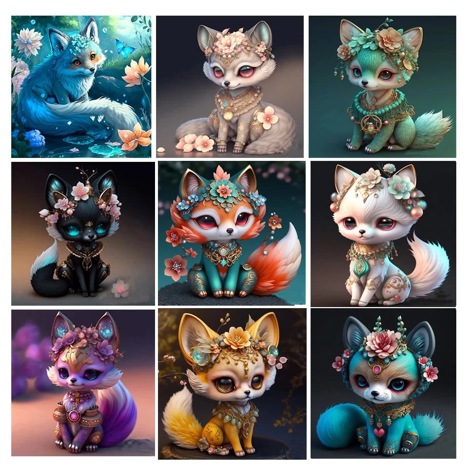 5D DIY Diamond Painting Fairy Tale Fox Diamond Embroidery Cartoon Art Full Drill Mosaic Cross Stitch Kit Rhinestone X1010