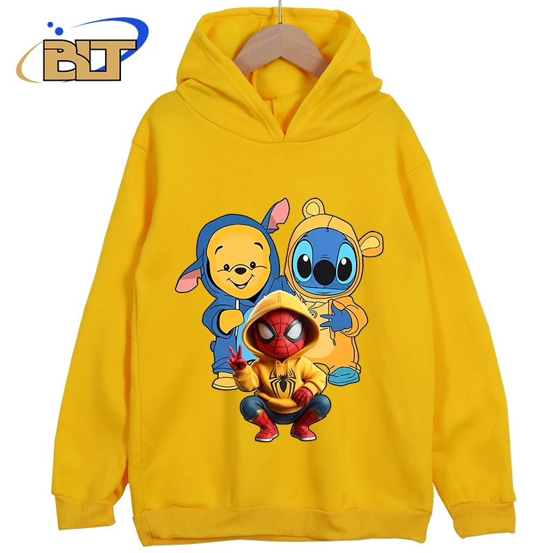 Pooh and Stitch and Spider Man printed children's clothing kids hoodies sports sweatshirts cartoon tops for boys and girls