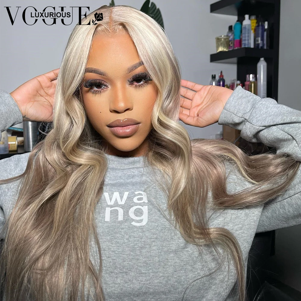 Abu Wig depan renda pirang abu-abu untuk wanita Wig rambut manusia Virgin Brasil gelombang tubuh longgar 13x6 Wig Frontal renda transparan