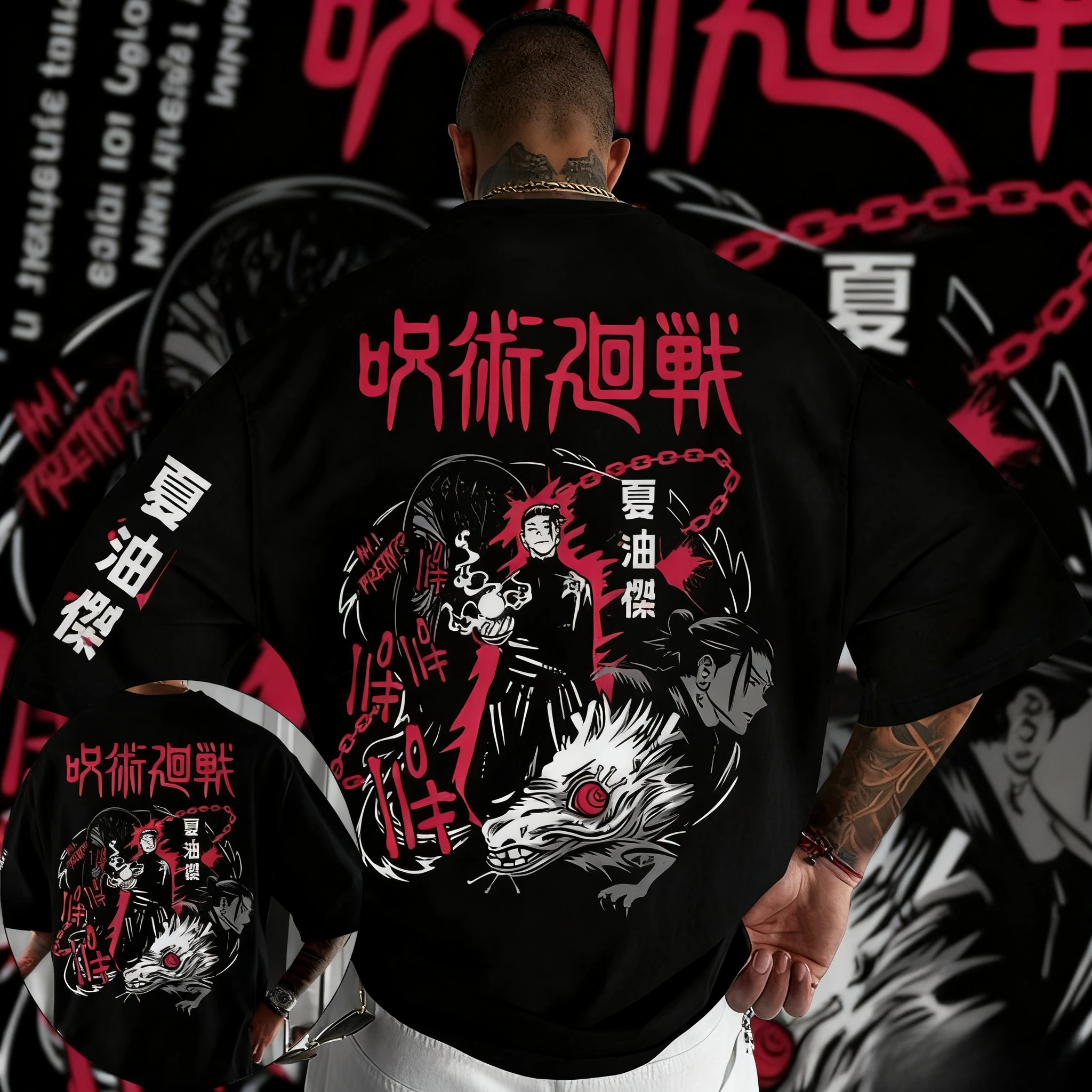 

2025 Best-selling Anime Jujutsu Kaisen Series Geto Suguru Character T-shirt, Extra-large Summer Print, 100% Pure Cotton T-shirt