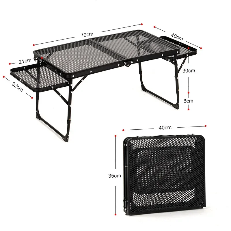 Outdoor Camping Table with Iron Mesh Folding Table Portable Camping Table Swith Lifting Shelf Aluminum Alloy Dining Tables