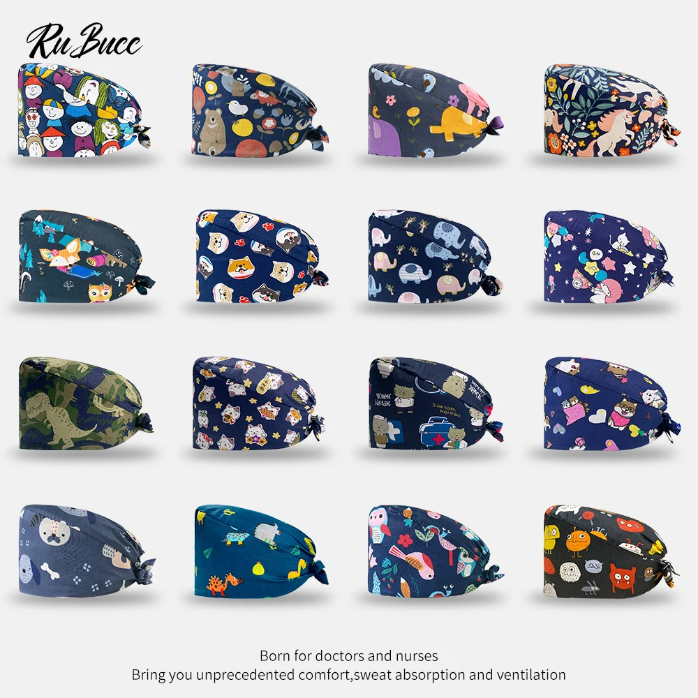 

Soft Surgery Cap Cartoon Printing Scrubs Hat Women Surgical Hat Women and Men Operating Room Doctor Hat Unisex Nurse Accessories