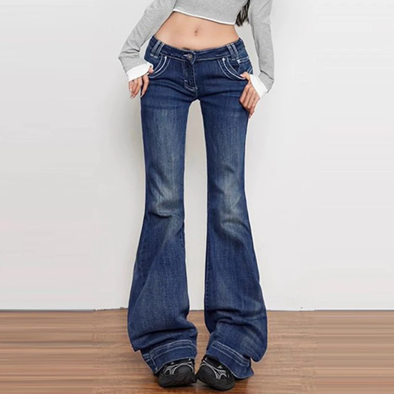 Girls Classic Fashion Low Waist Flared Jeans Women Loose Fit Casual Pants Hot Sale Female Straight Leg Denim Trousers