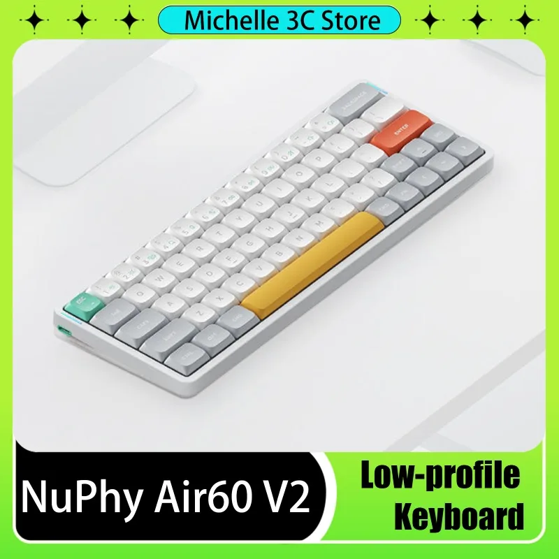 Nuphy Air60 V2 Low-profile Mechanical Keyboard Three Mode 64keys RGB Backlight Gateron Switch Compatible with Windows and Mac