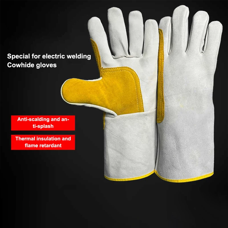 

1 Pair Soft Leather Electric Welder Labor Protection Site Durable Thick Industrial Protective Equipment Long Welding Gloves