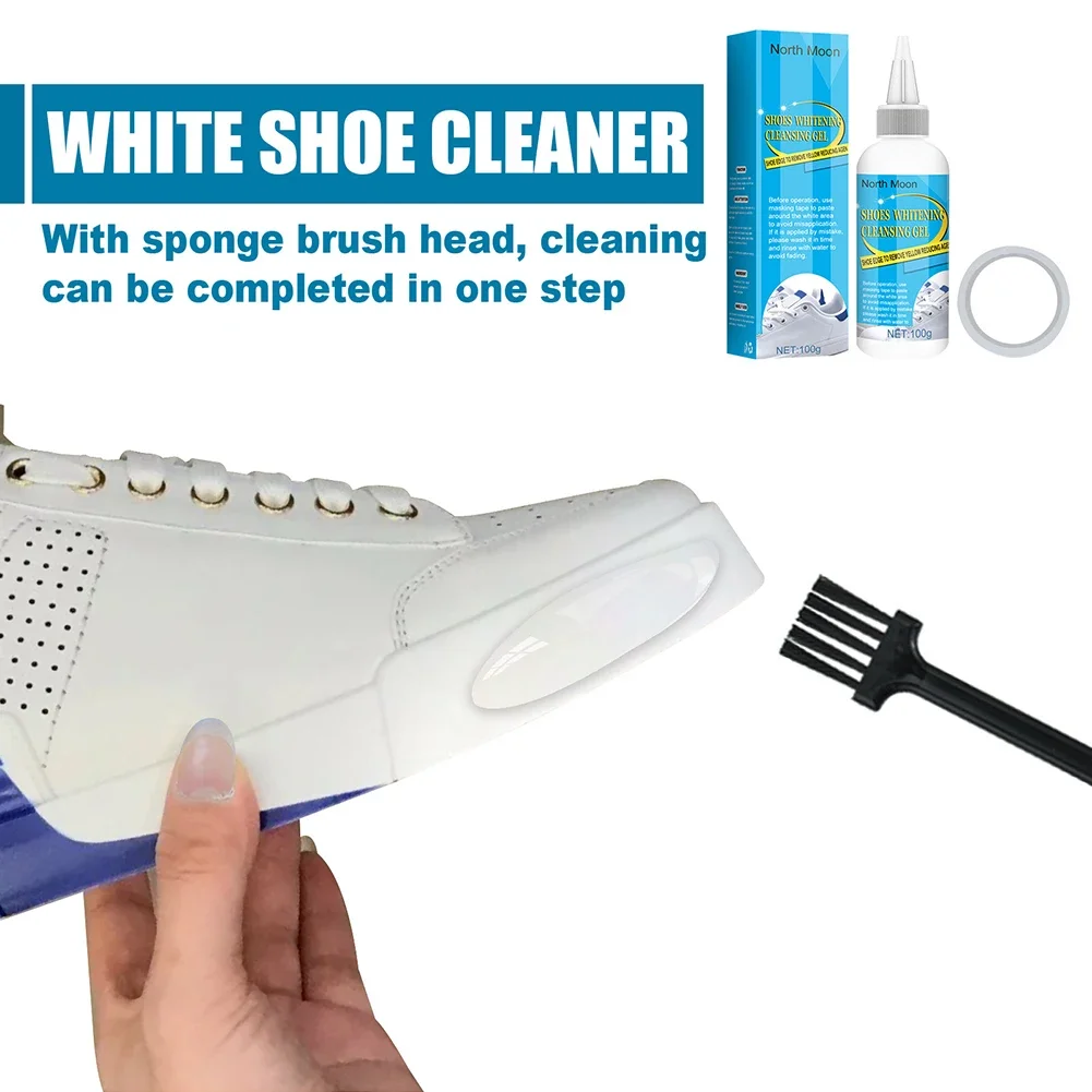 30/100ml White Shoes Cleaner with Tape & Brush Shoes Whitener Multifunction White Shoe Cleaning Agent for Canvas Fabric