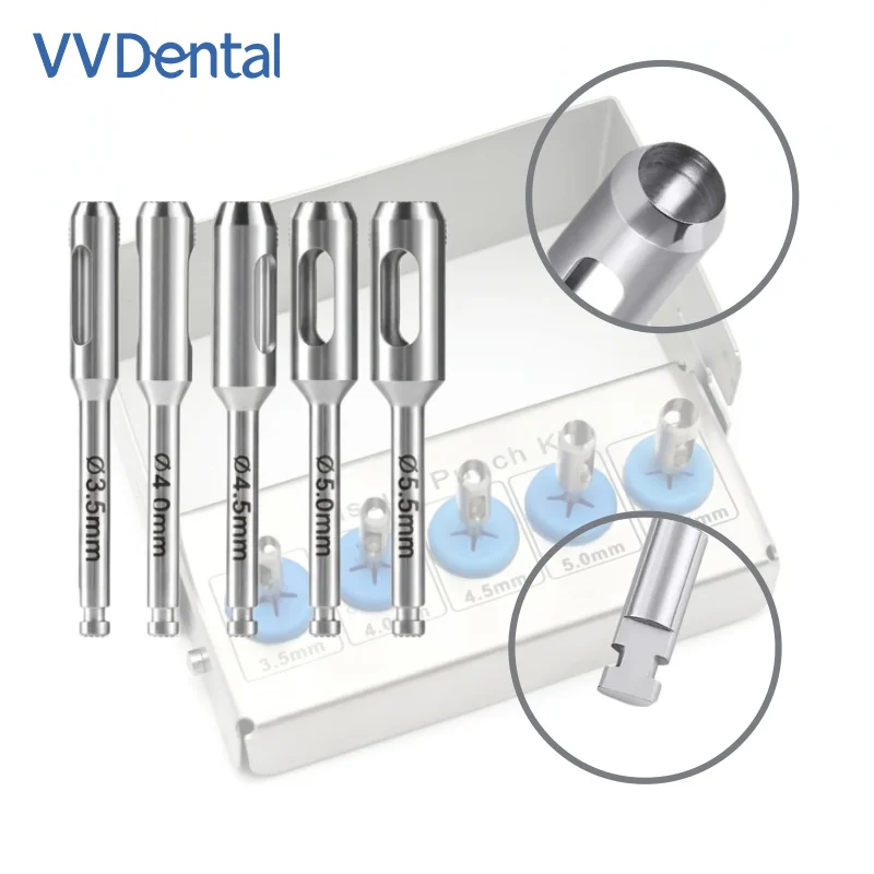 Dental Gingival Circular Resection Drill 5Pcs Steel Tissue Punch For Implant Gum Cutting Less Bleeding Clinical Oral Lab Tools