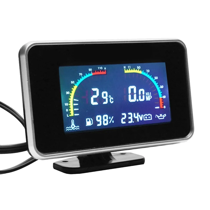 Car LCD 4 In 1 Gauge Digital Display Sensor Instrument Panel Voltmeter Water Temp Meter 4 In 1