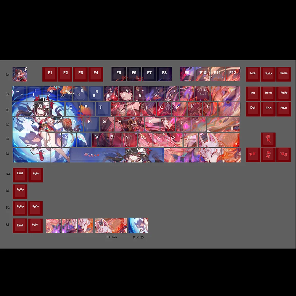 

Набор колпачков для клавиш в стиле аниме Huahuo, в маске, PBT, пятисторонние полупрозрачные колпачки для сублимационной клавиатуры с боковым принтом для аксессуаров для клавиатуры