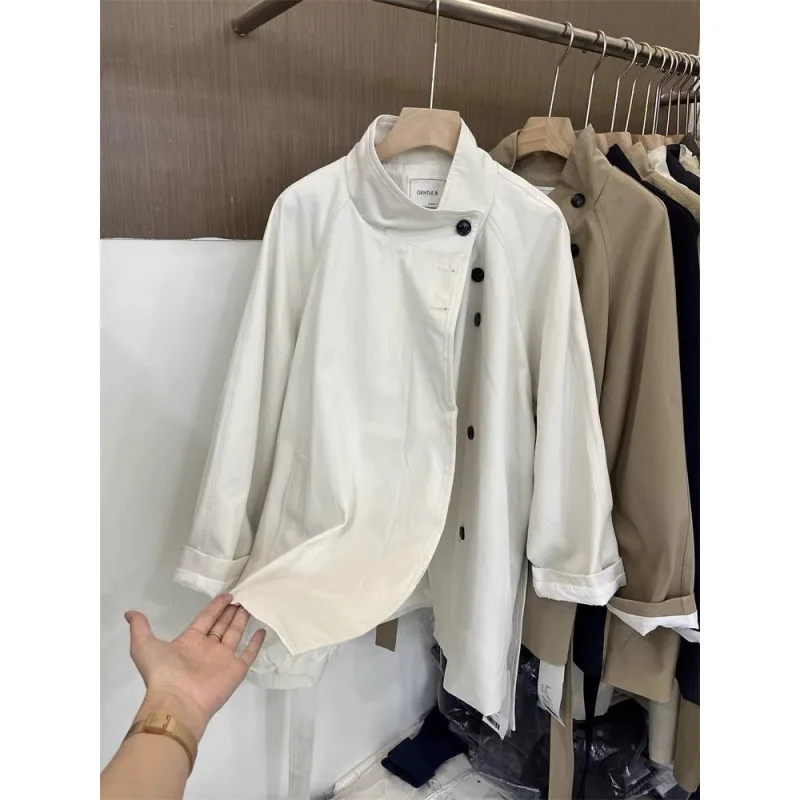 

Stand Collar Lace-up Three-button High-end Trench Coat Women's New Loose Casual Versatile Coat for Pre-fall 2025