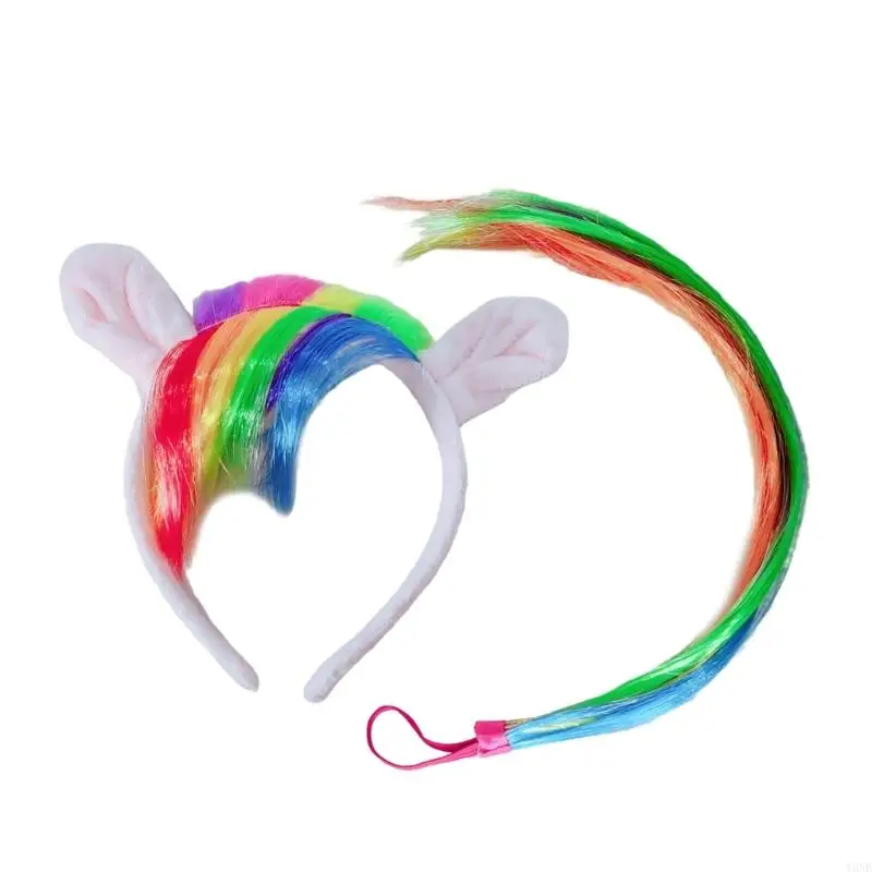 Y3ne Halloween Cosplay -Accessoire mit Pferd Heck Pferd Ohrstirnband für Kinder Erwachsene Maskerade Weihnachten Halloween