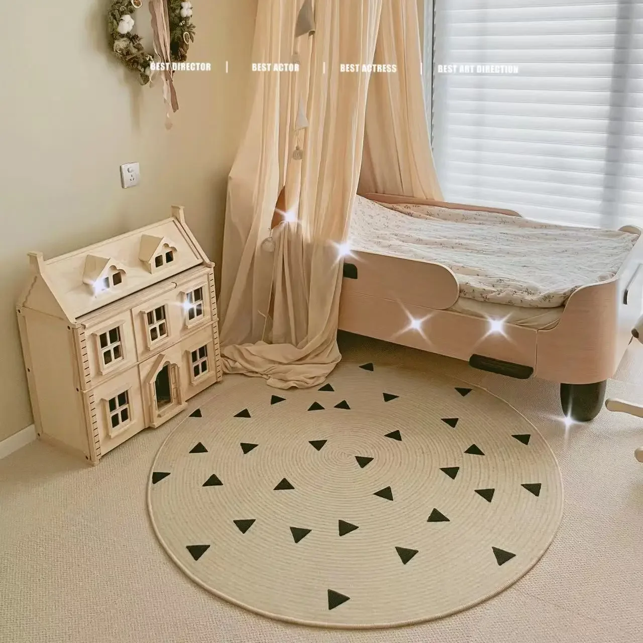 

Carpet Home Children's Room round Shape Geometric Pattern Printing and Dyeing Suitable Bedroom Thickened Light Luxury High Sense