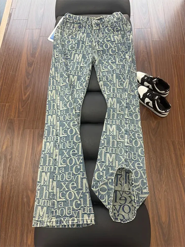 

Мужские джинсы с принтом Paris, осенняя коллекция, с цветочным узором, в американском стиле, прямые, слегка расклешенные, длинные брюки