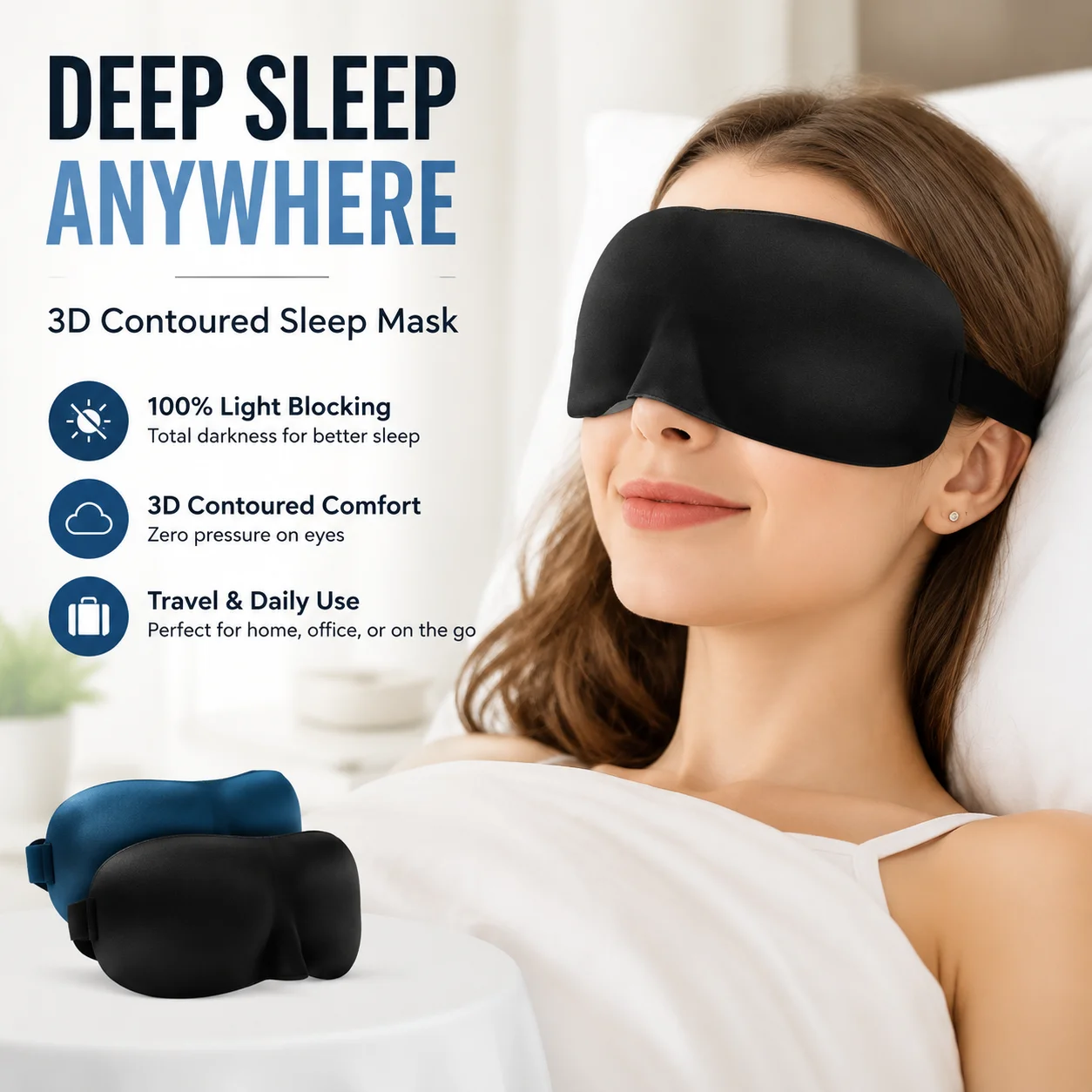 Masque de sommeil 3D profilé pour hommes et femmes, cache-yeux occultant pour le voyage, le bureau, aide au sommeil confortable
