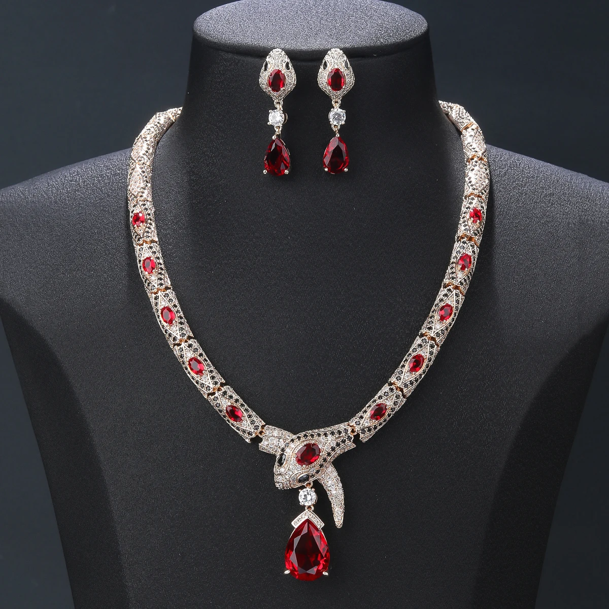 Fashion Luxury  Cubic Zirconia Animal Snake Necklace Earrings set Women Party Jewelry Costume Accessories CN11429