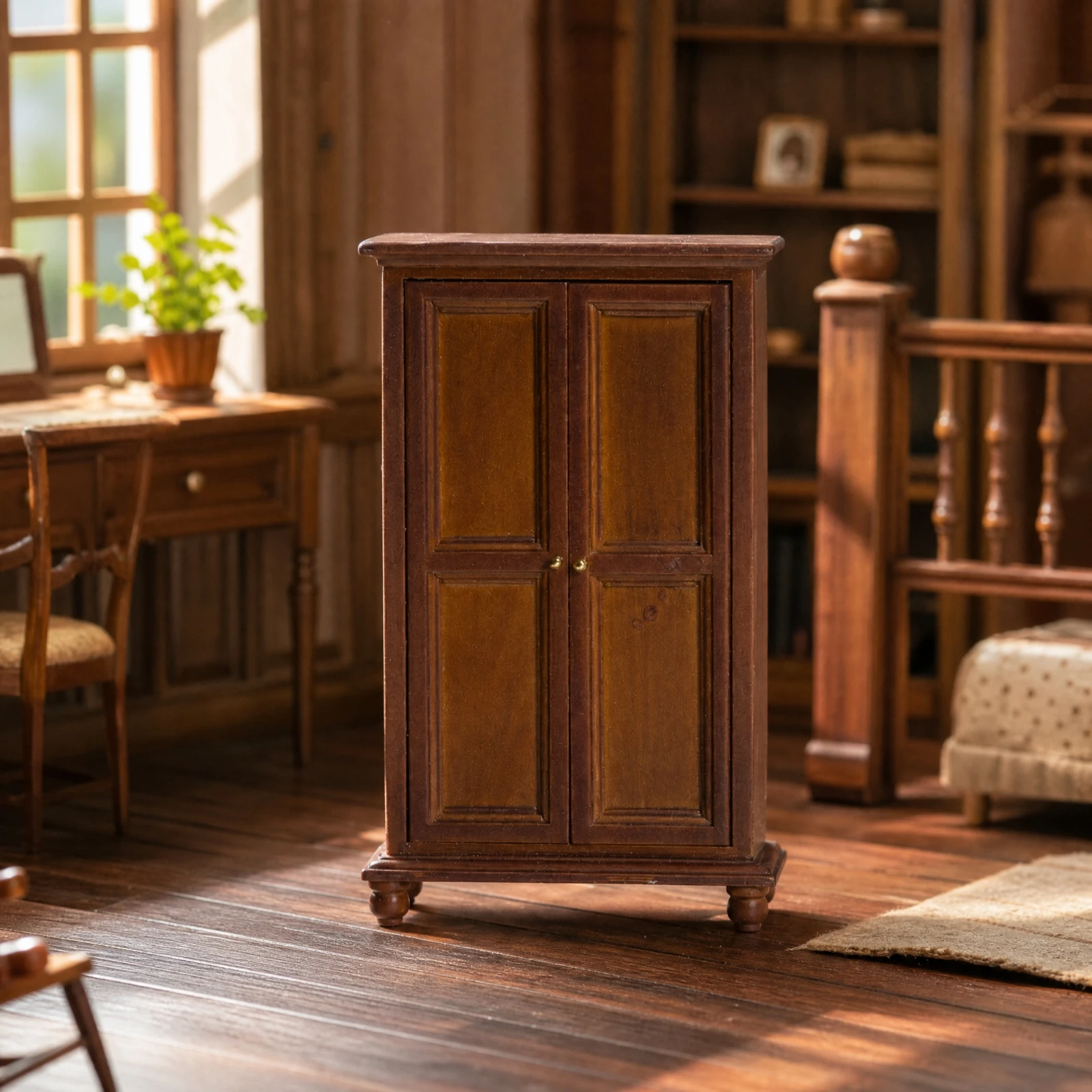 1:12 Scale Wooden Wardrobe Cabinet Mini Freestanding Miniature Armoire Doll Armoire Sturdy Doll Closet Compact for Model Makers
