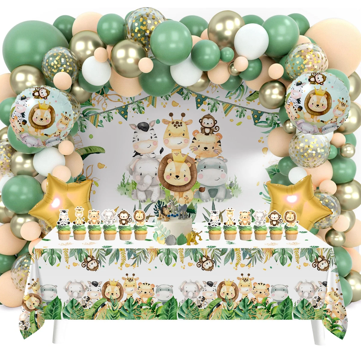 Jungle Animal Balloon Background Set  Green Forest 1st Birthday Party Decor Kids Boy Jungle Safari Wild One Birthday Baby Shower