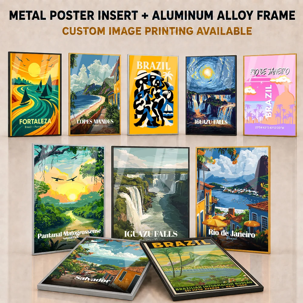 Brazil Framed Metal Print Customized Atmospheric Geographic Travel Aesthetic Wall Art Ideal For Home Office Map Collector Gift