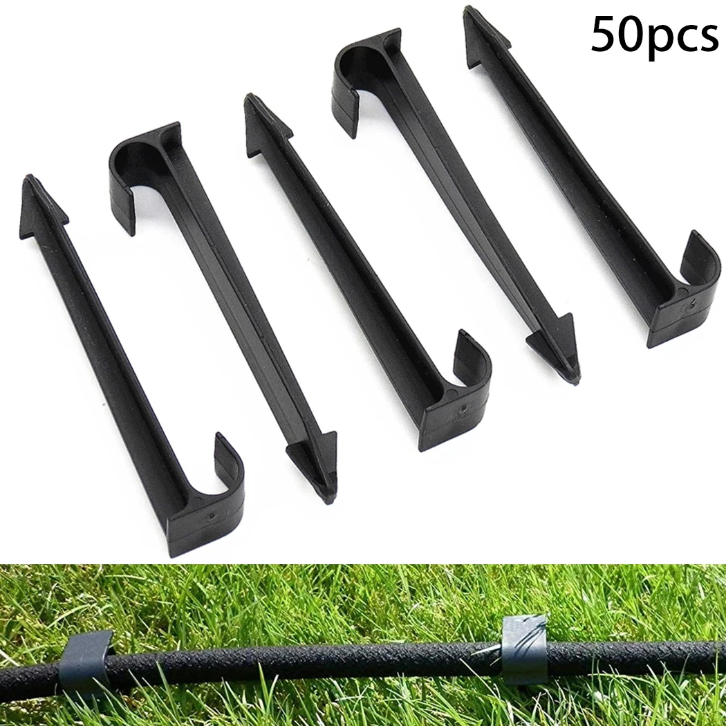 DN16 C-Style Plastic Ground Stakes 50 Count For PE Pipes And Sprayer Tubing In Drip Irrigation Watering Applications