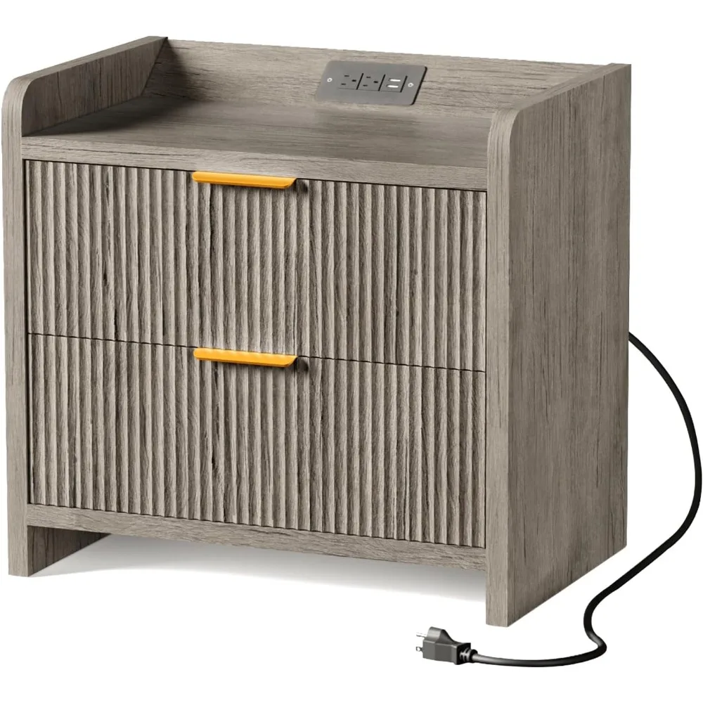 Fluted Nightstand with Charging Station,23