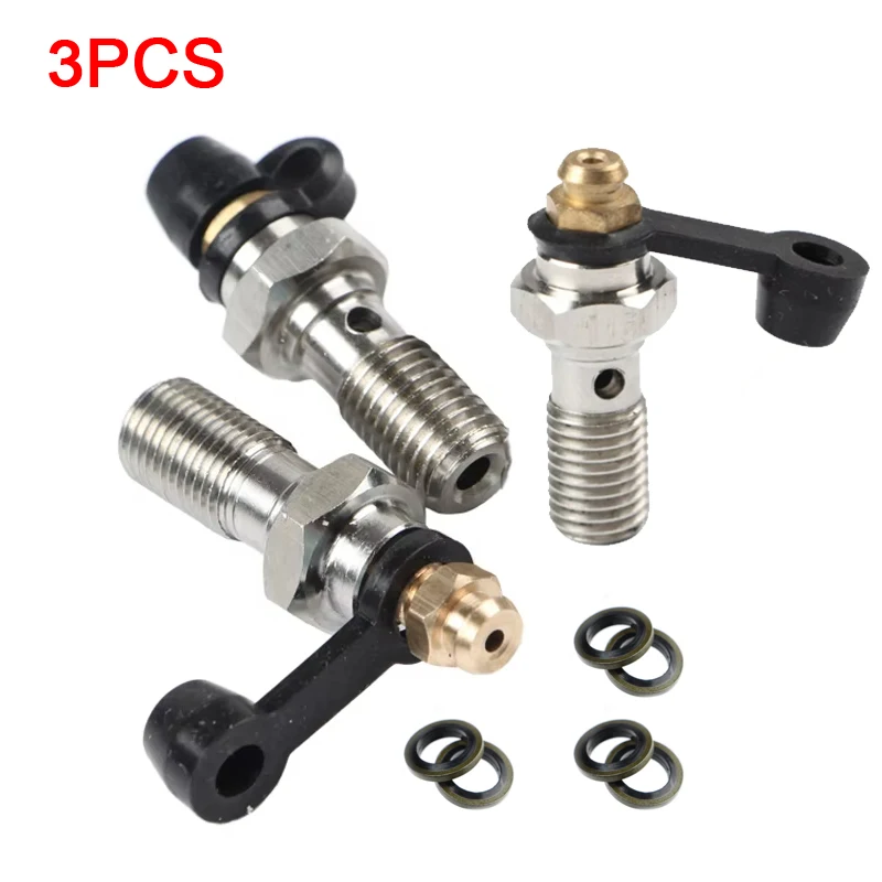 

3 Pieces Motorcycle Brake Bleed Screw Banjo Bolt M10*1.25mm / 1.0mm Oil Nozzle Throat Air Release Brake Caliper Cylinder Screw