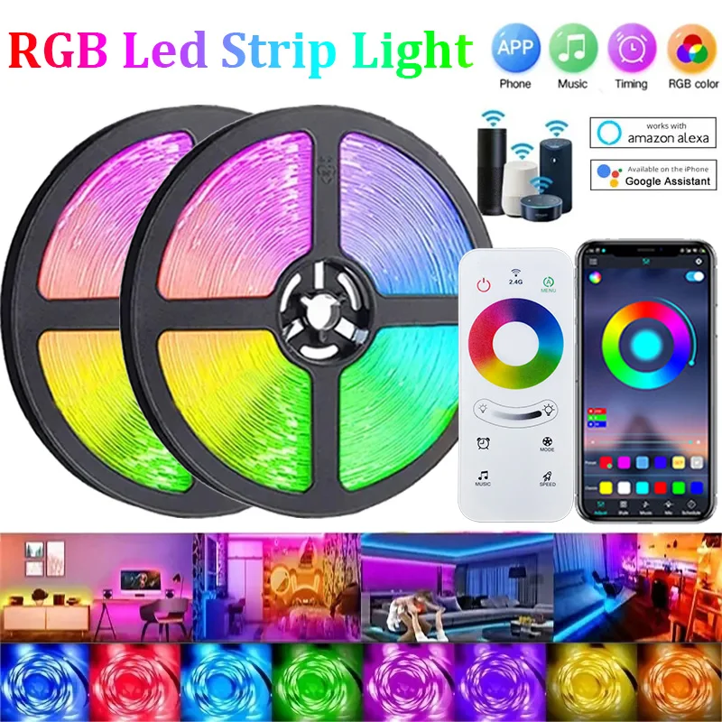 RGB LED Strip Lights 1-30M USB 5050 IR Remote Control Color Changing Flexible Lamp Tape For TV Backlight Home Party Decoration