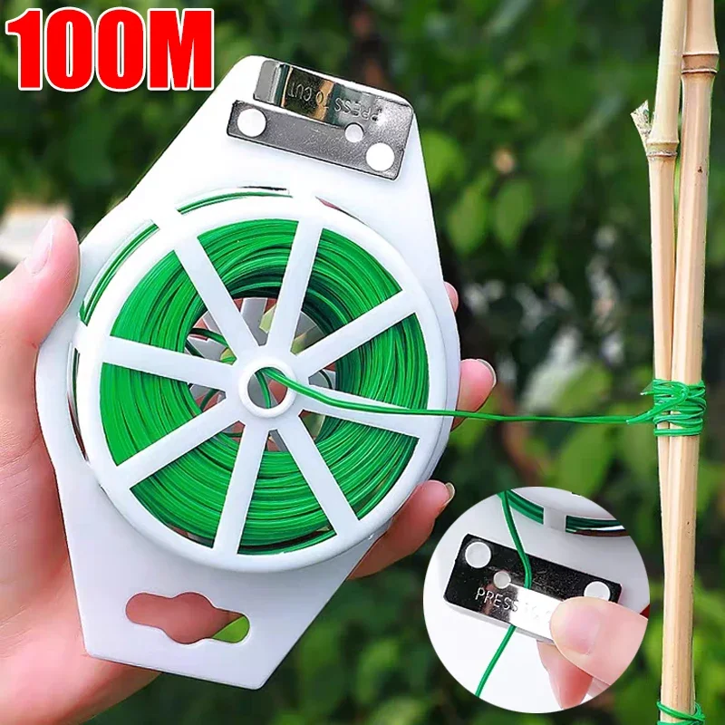 100M Plants Strapping Wire Self-Cutting Gardening Vine Fixing Iron Wire Straps Twist Tie Branche Fixing Support Cable Plant Tool