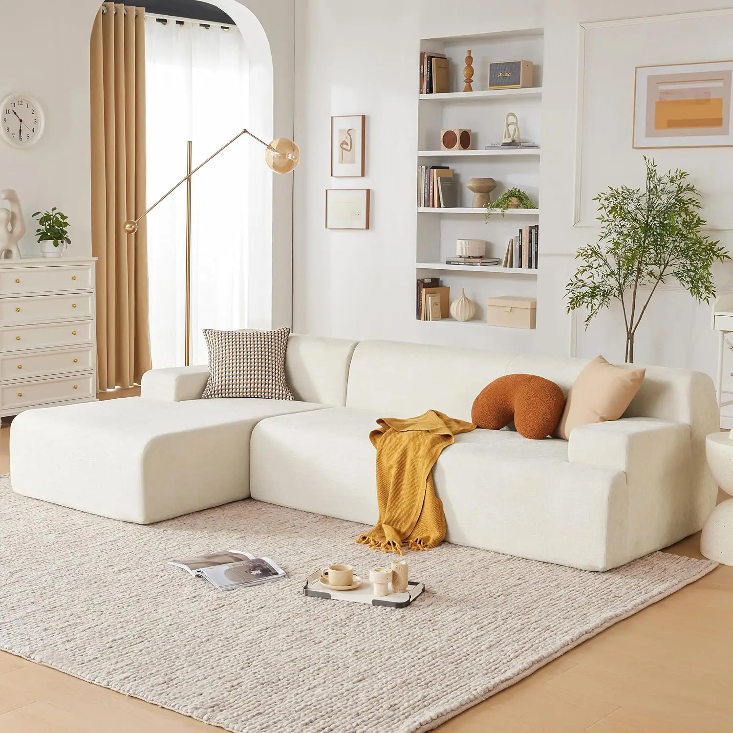 

107" Modular Sectional Sofa, Sponge Sofa for Living Room, High Density Sponges Cloud Couch,Modular L-Shape Sofa Couch(Beige)