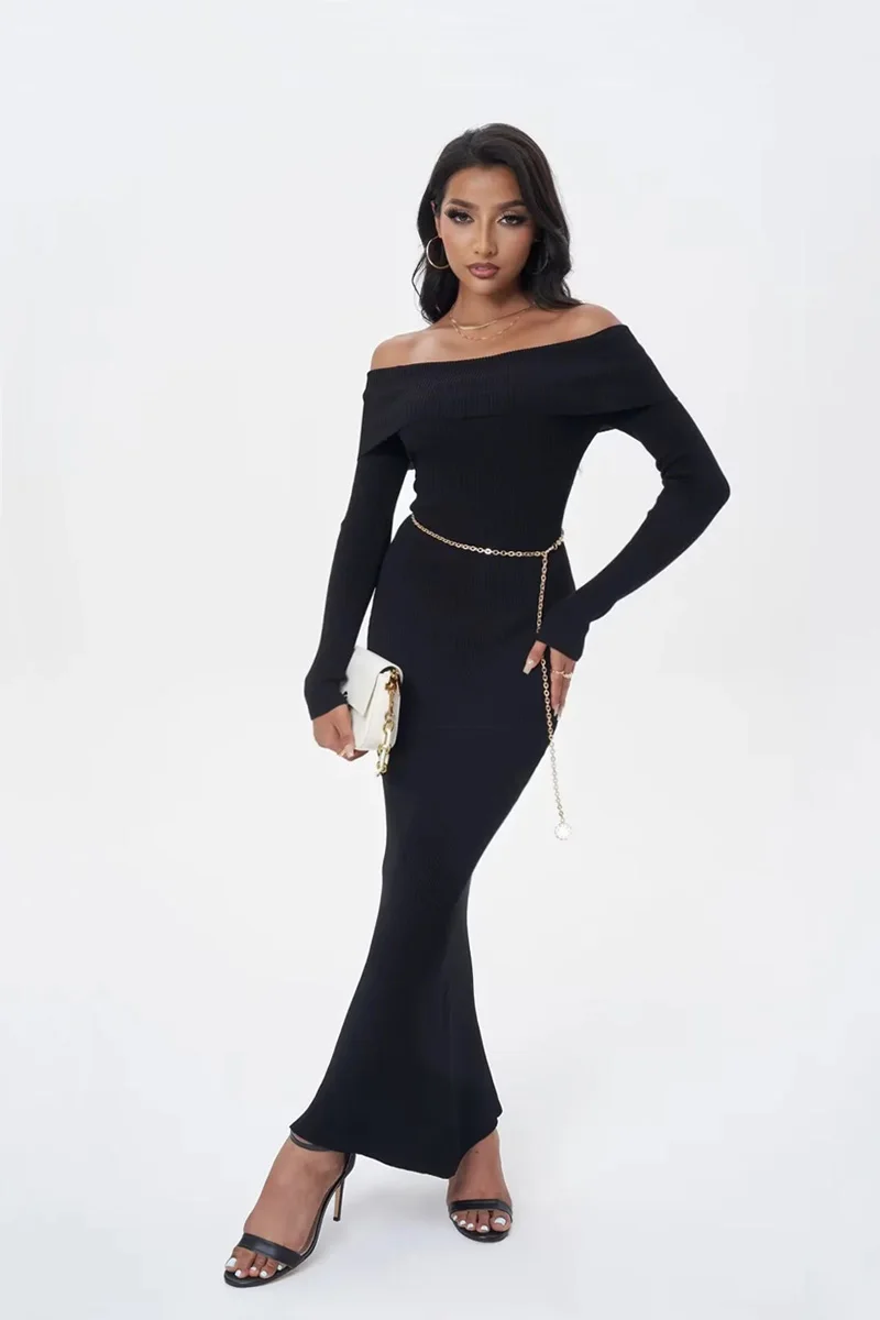 Women's Off the Shoulder Knitted Jumper, Maxi Dress