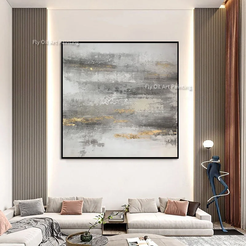 Original Handmade Palette Knife Abstract Canvas Art, Textured Neutral Misty Landscape Oil Painting, Modern Home Wall Artwork