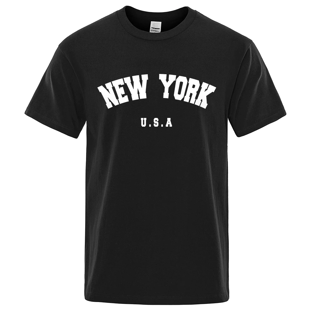 U.S.A New York USA City Street Printed T-Shirts For Men Loose Oversized T Shirt Fashion Breathable Short Sleeve Cotton Clothing