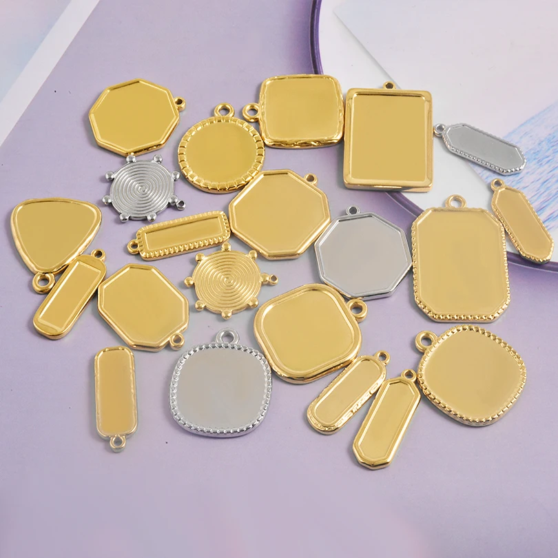 6 قطعة الفولاذ المقاوم للصدأ هندسية فلاتباك فارغة كابوشون قاعدة قلادة لصنع المجوهرات الشرير غير النظامية النقش صينية الحافة Colgantes